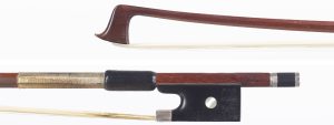 A silver-mounted violin bow by H. R. Pfretzschner (Sr) — head and frog