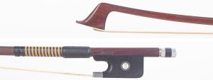 A silver-mounted cello bow by Stephen Bristow — head and frog
