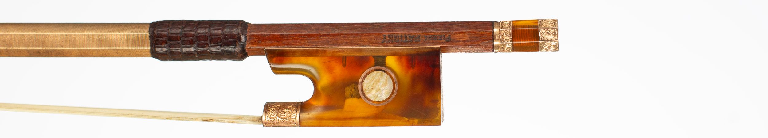 The Ex Menuhin gold and tortoiseshell-mounted violin bow by Pierre Patigny, Brussels — frog