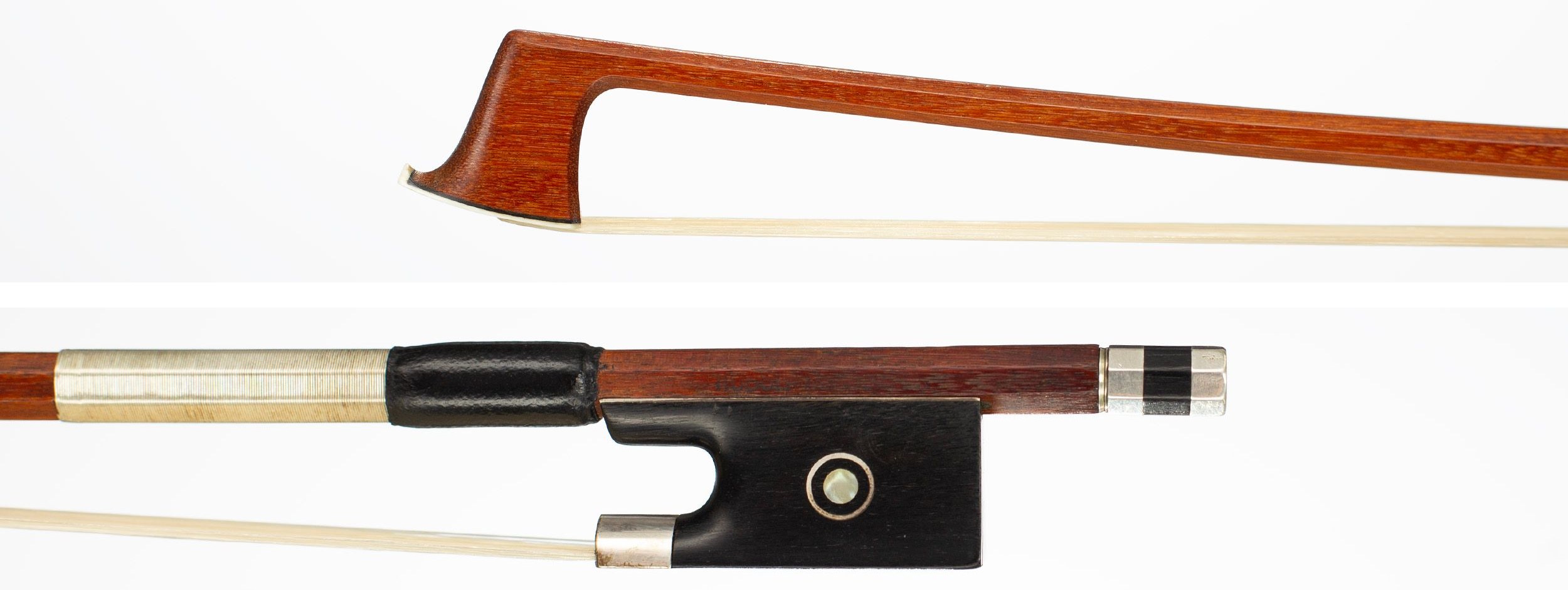 A silver-mounted violin bow by Rudolf Neudorfer, Czechoslovakia, 20th Century — head and frog