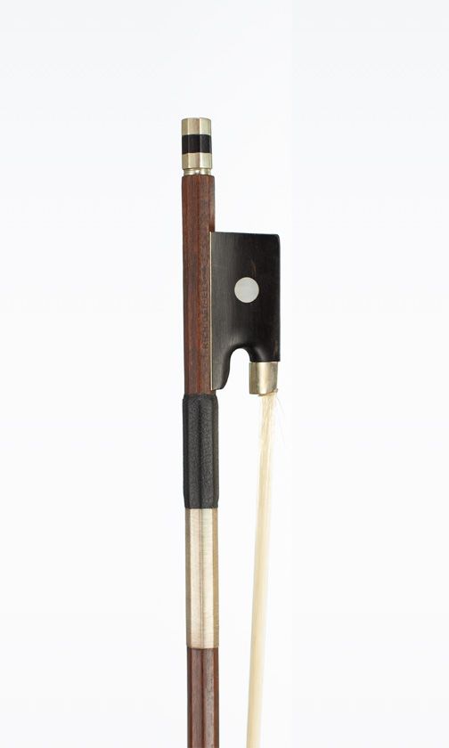 A nickel-mounted violin bow by Richard Giepel, Germany, circa 1930 — frog detail