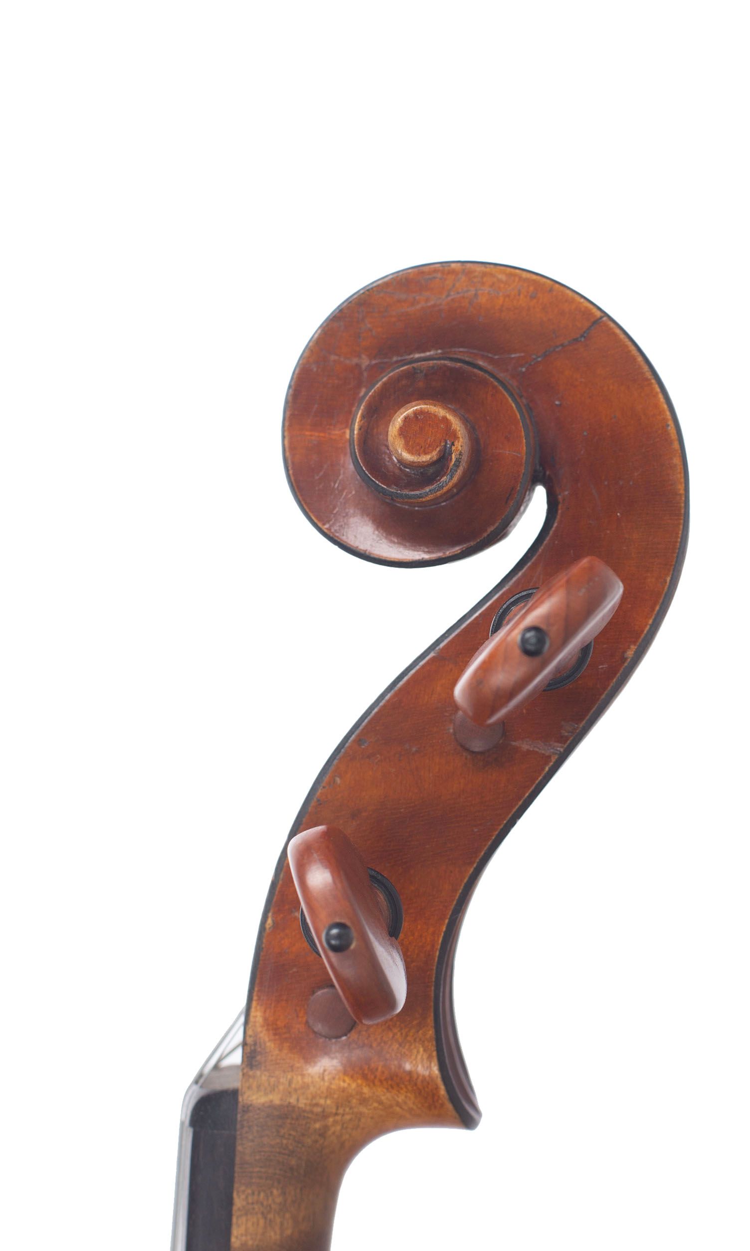 Violin by Leon Mougenot, Mirecourt, 1927 — scroll