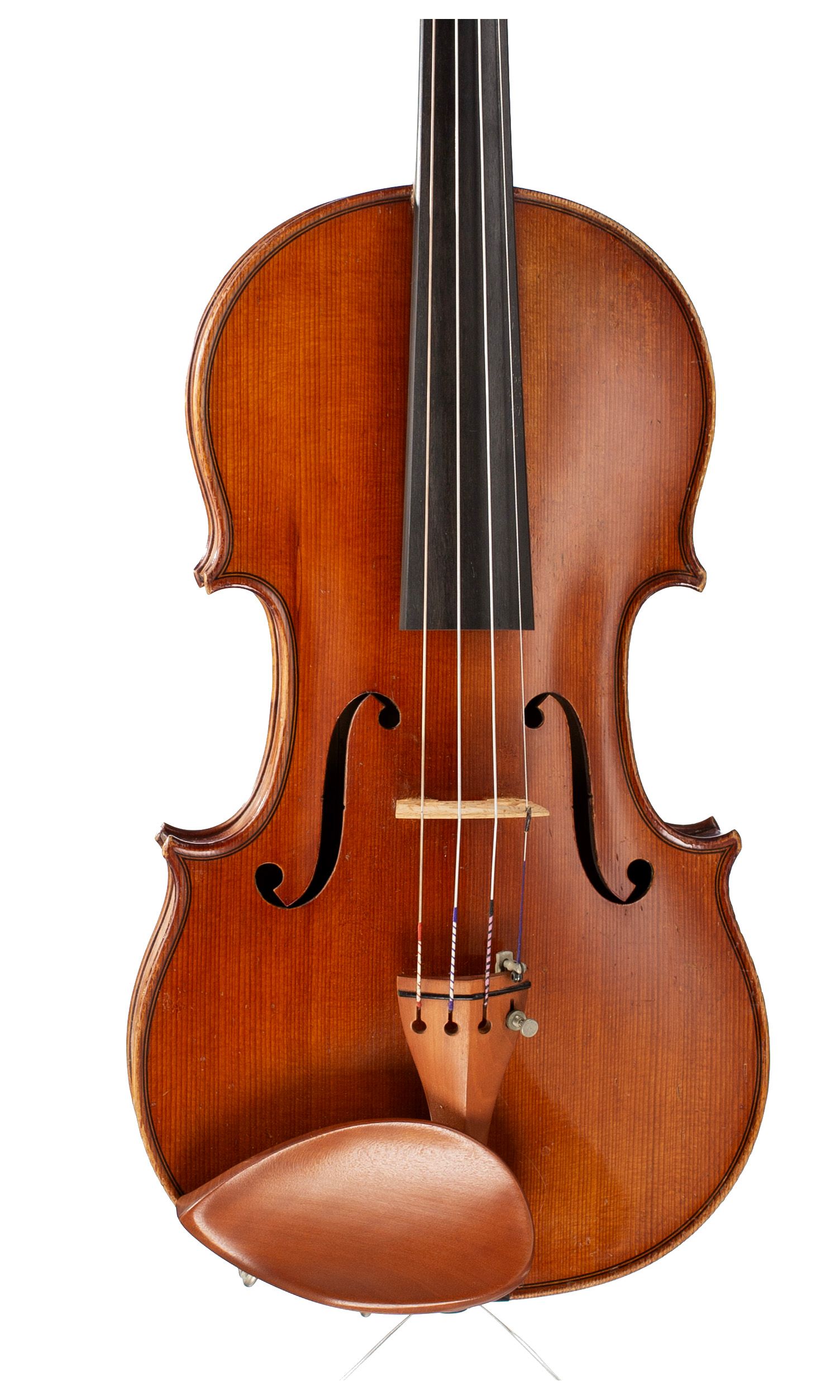 Violin by Leon Mougenot, Mirecourt, 1927 — angled view, 10°