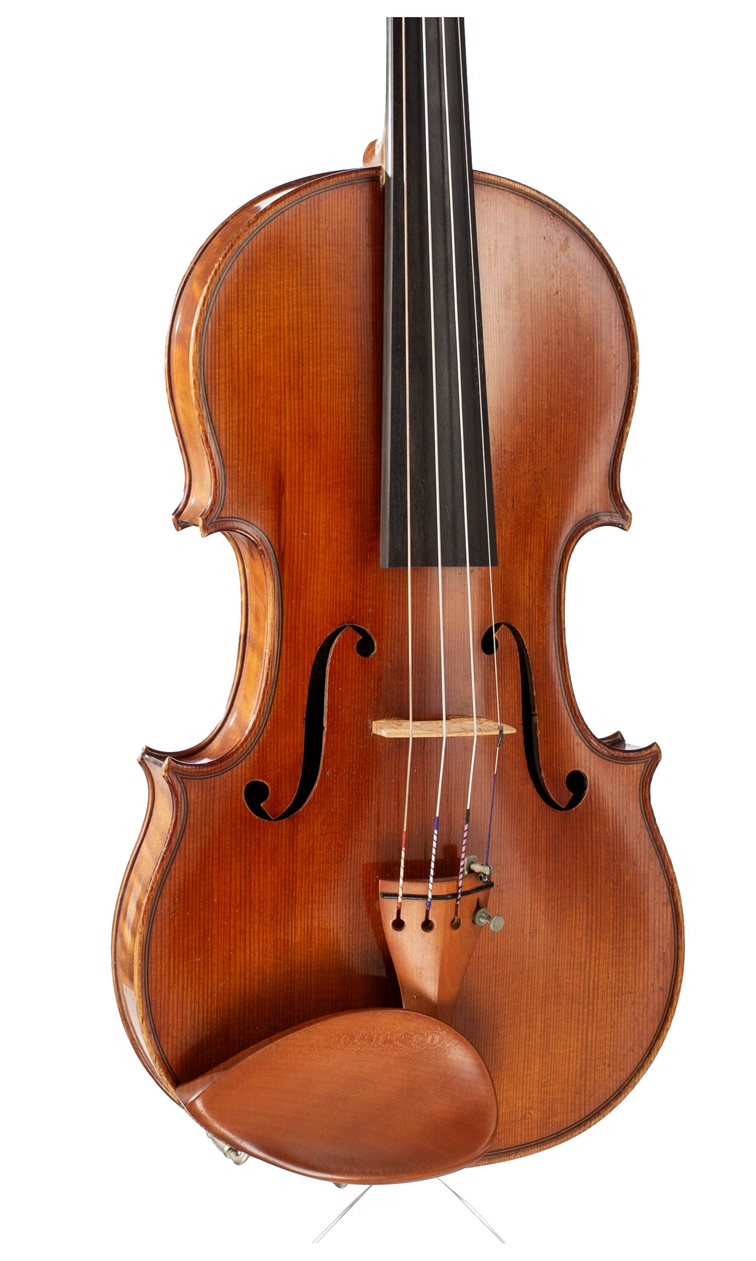 Violin by Leon Mougenot, Mirecourt, 1927 — angled view, 20°