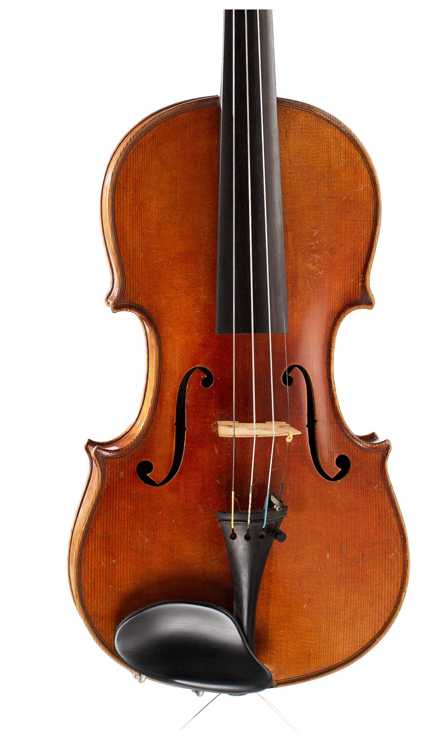 Violin, Workshop of J. A. Baader, Mittenwald, 1896 — angled view, 10°