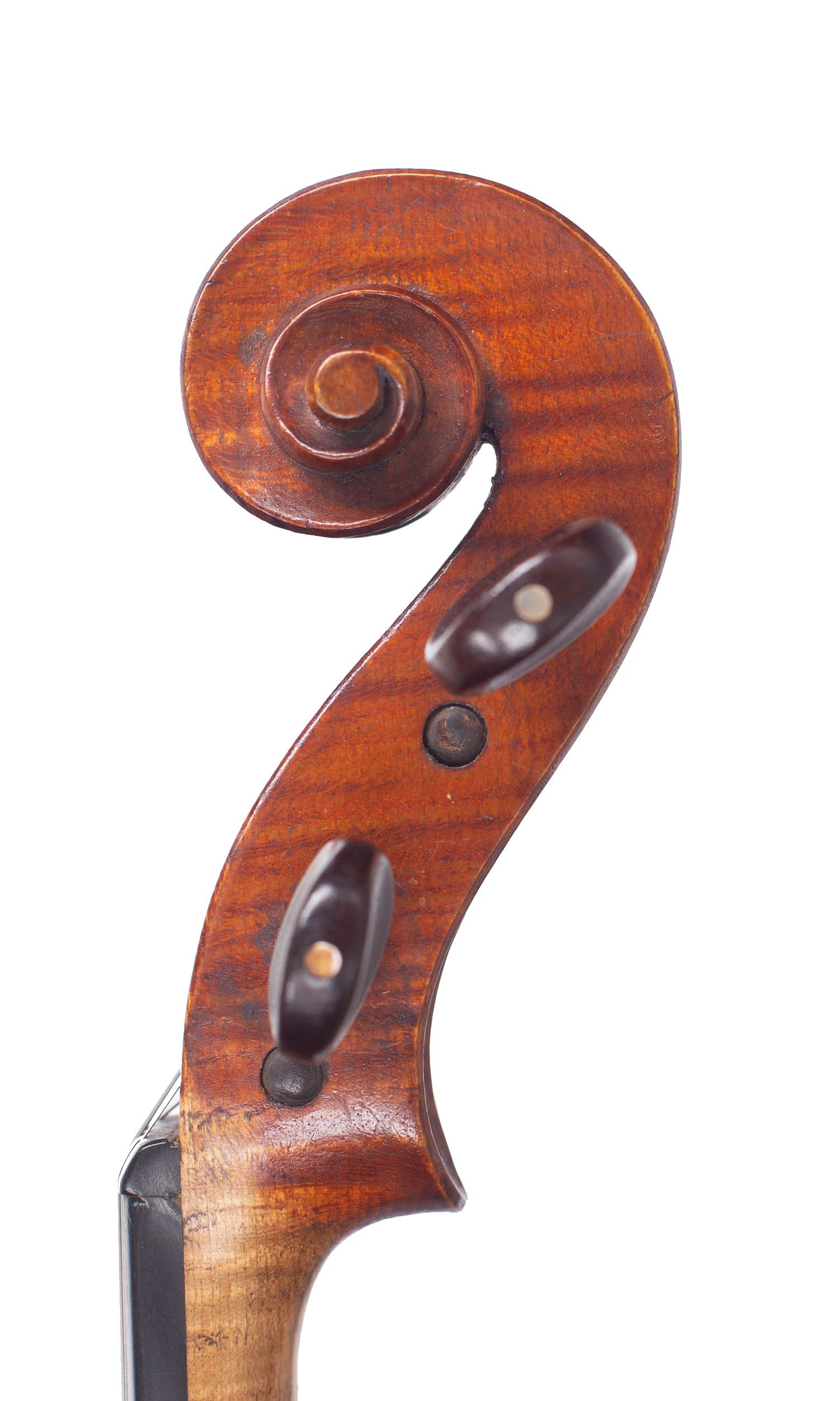 Violin by J. E. Harris, Gateshead, 1925 — scroll