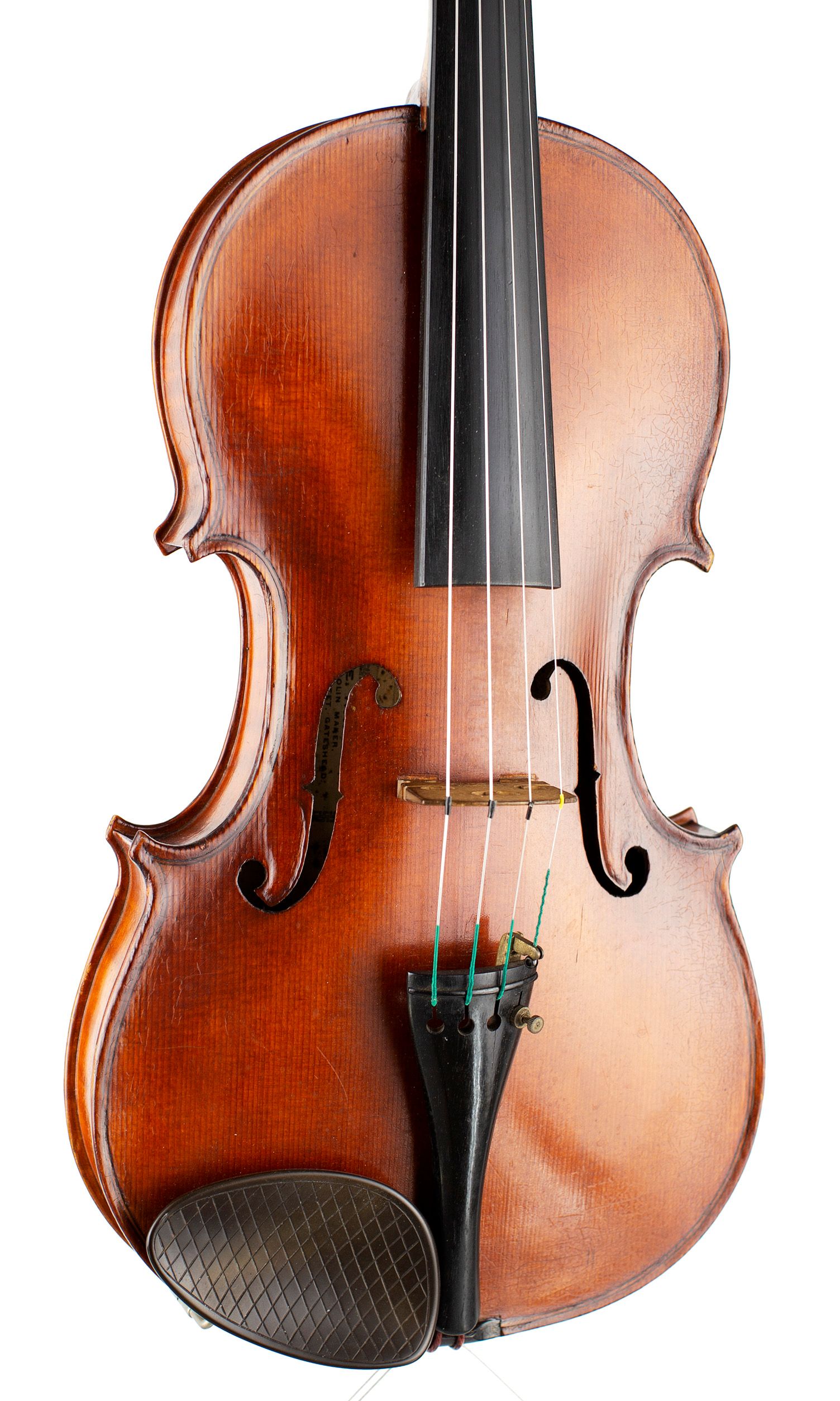 Violin by J. E. Harris, Gateshead, 1925 — angled view, 20°