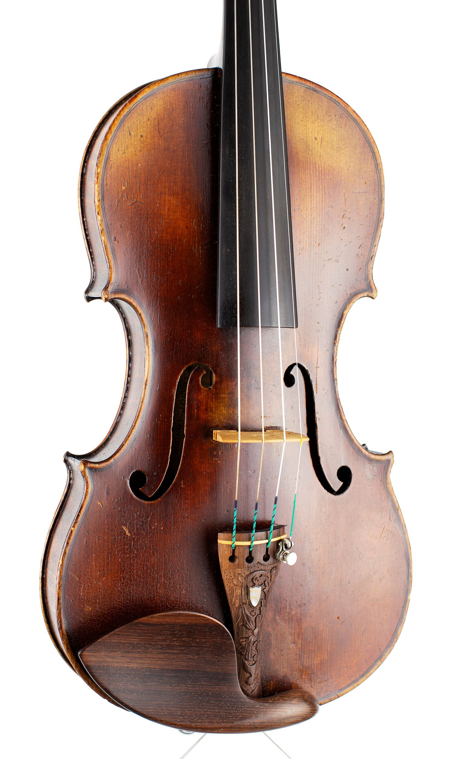 Violin by F. W. Chanot, London, 1897 — angled view, 20°