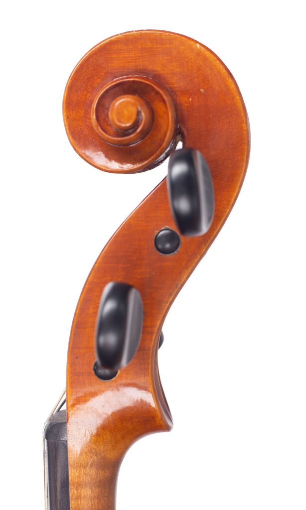 Violin, Workshop of Oskar Gutter, Markneukirchen, 1948 — scroll