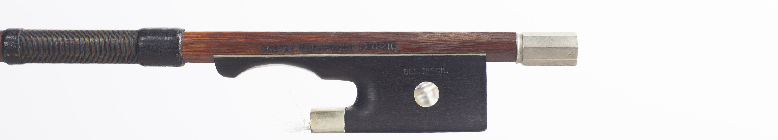 A nickel-mounted violin bow by Gustav Wunderlich, Leipzig — frog
