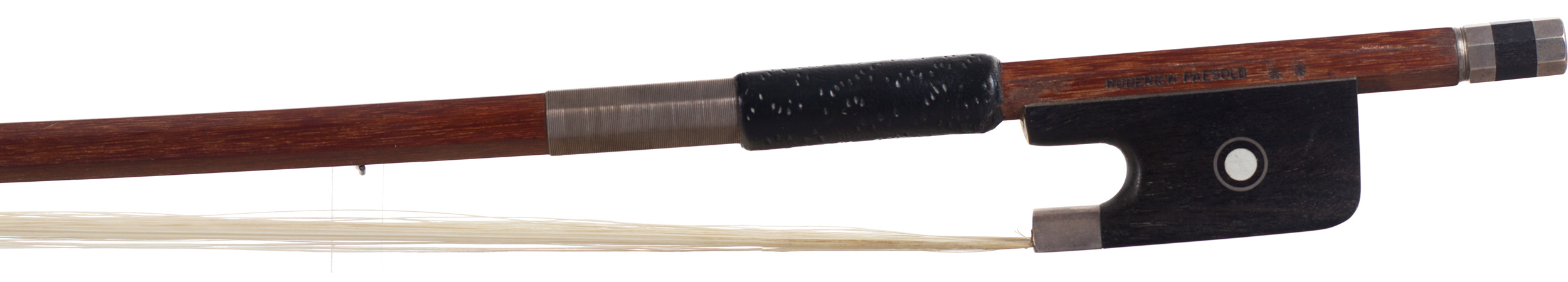 A silver-mounted cello bow by Roderich Paesold, Germany — frog
