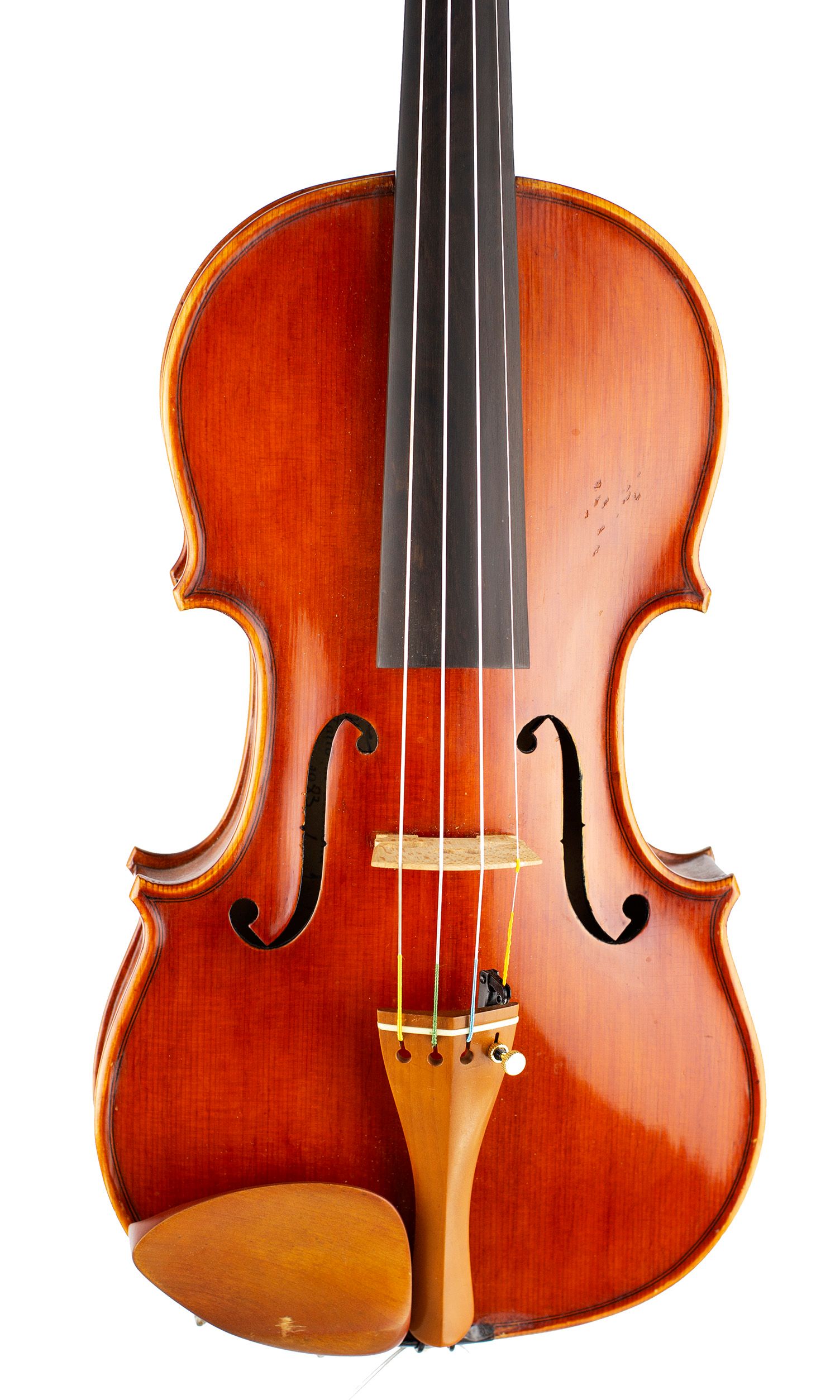 A violin by Antonio Venturini, Cremona, 1983 — angled view, 10°