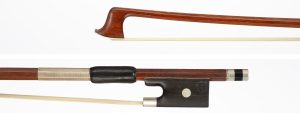 A silver-mounted violin / viola bow by Otto Durrschmidt, Germany, circa 1920 — head and frog