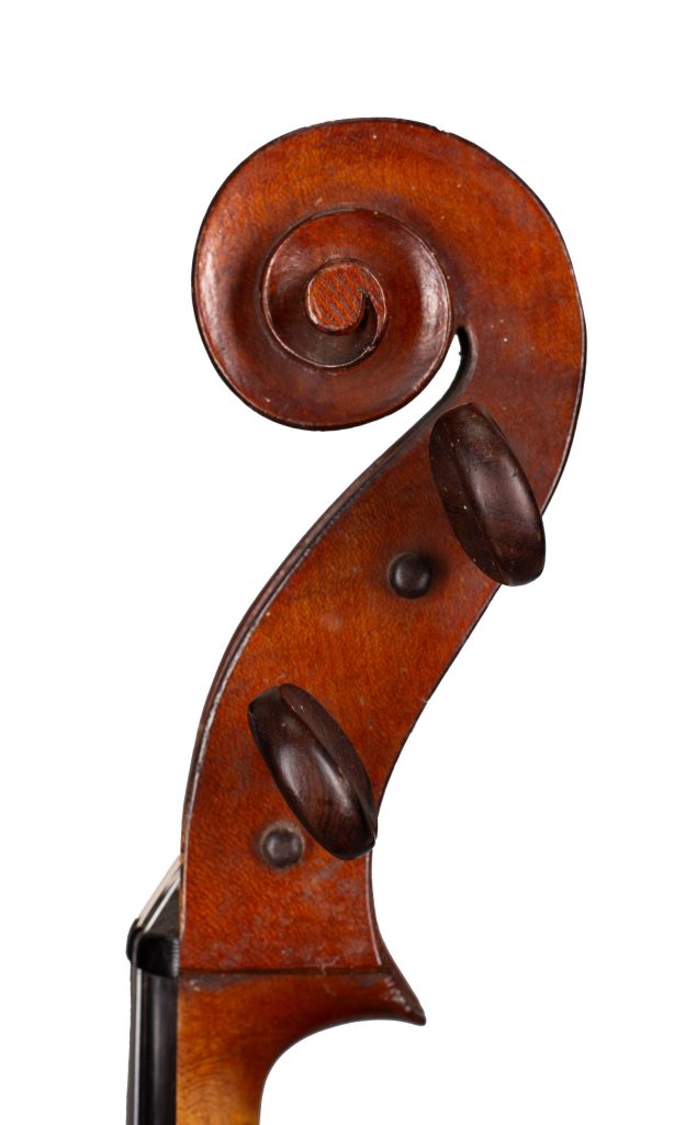 Cello, Workshop of Jérôme Thibouville-Lamy, Mirecourt, circa 1910 — scroll