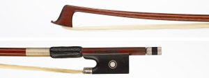 A silver-mounted violin bow by F. Chalupetsky, Germany, circa 1940 — head and frog