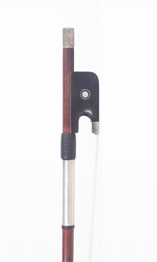 A nickel-mounted violin bow by Louis Bazin — frog detail