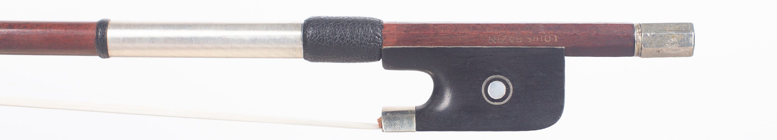 A nickel-mounted violin bow by Louis Bazin — frog