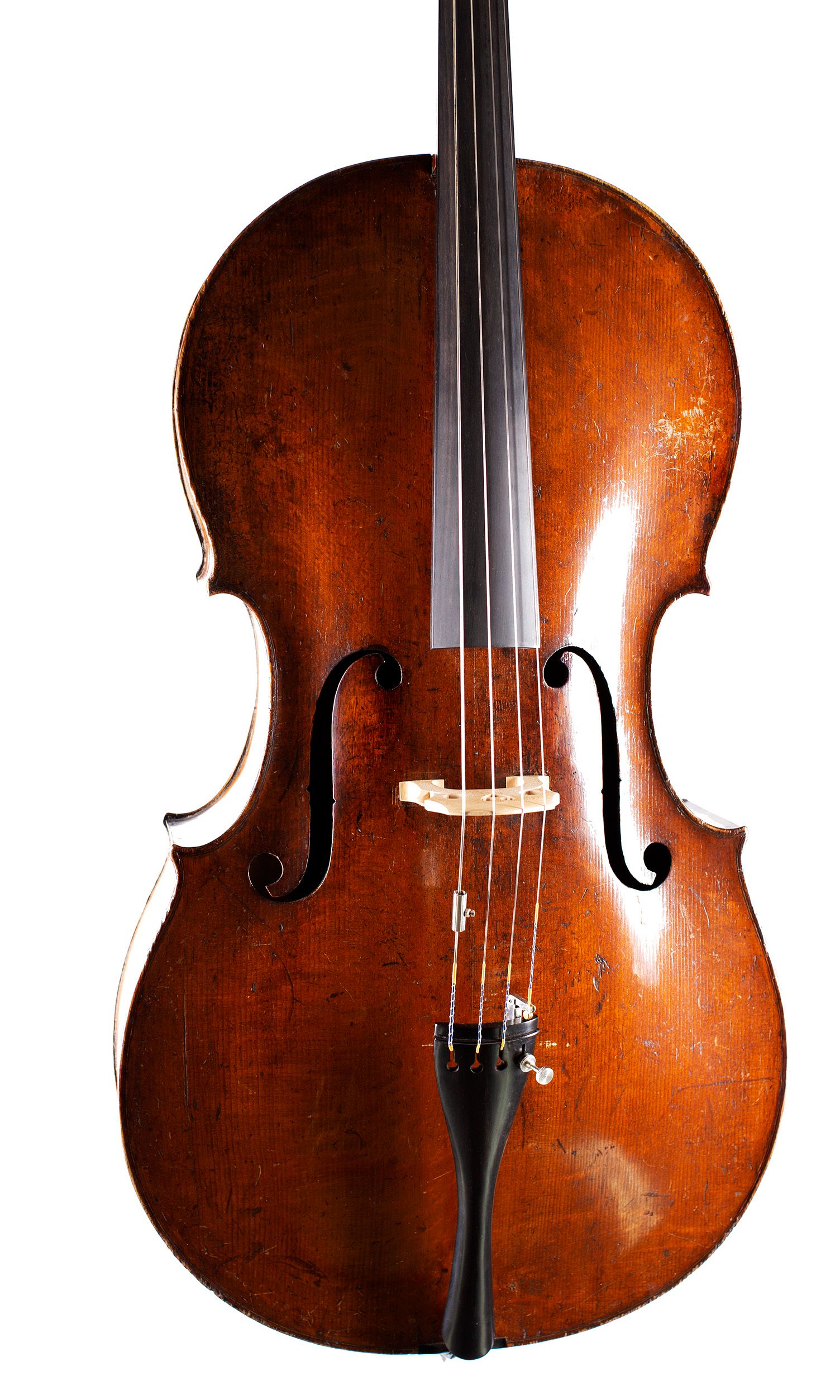 Cello by Charles and Samuel Thompson, London, circa 1770 — angled view, 10°