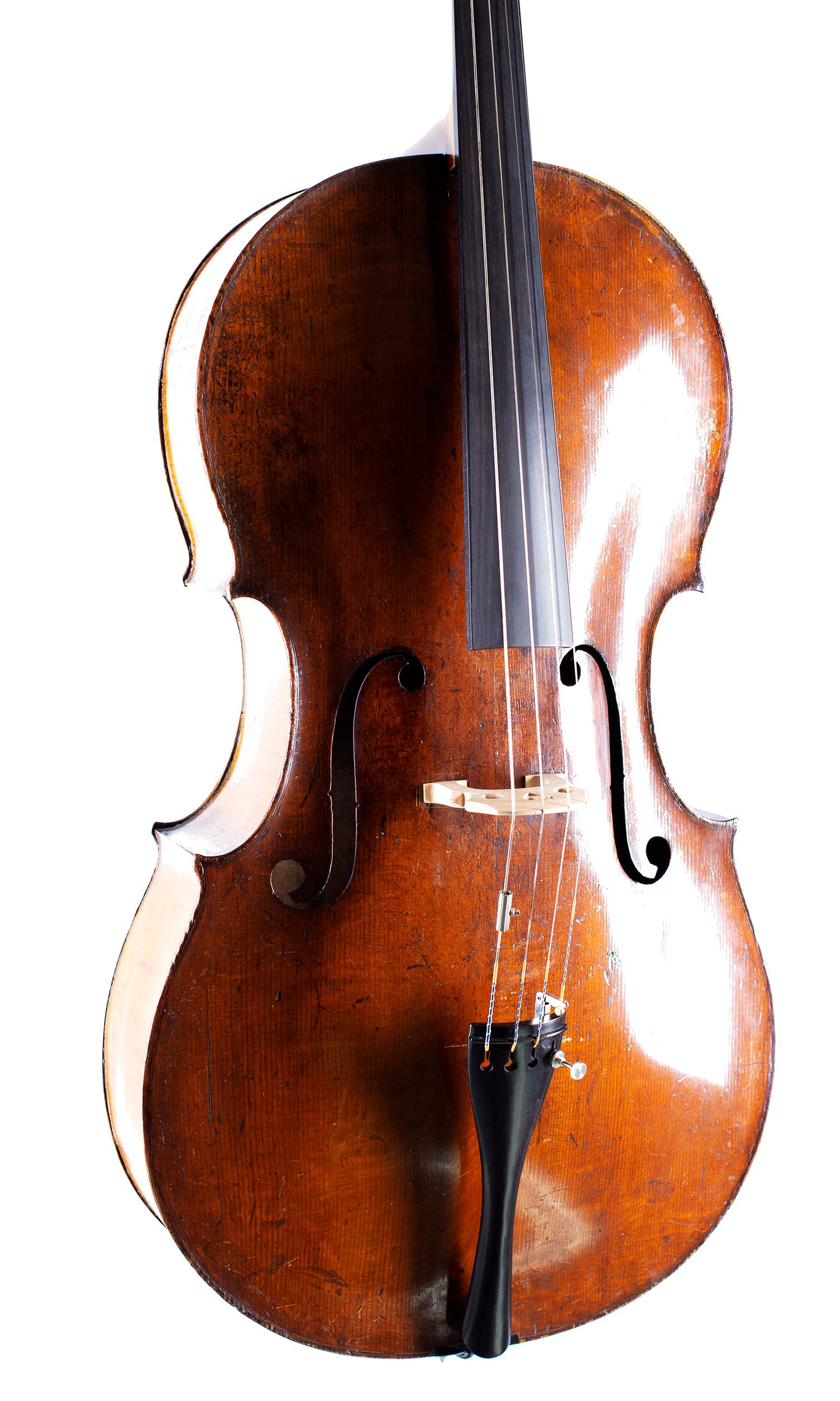 Cello by Charles and Samuel Thompson, London, circa 1770 — angled view, 20°