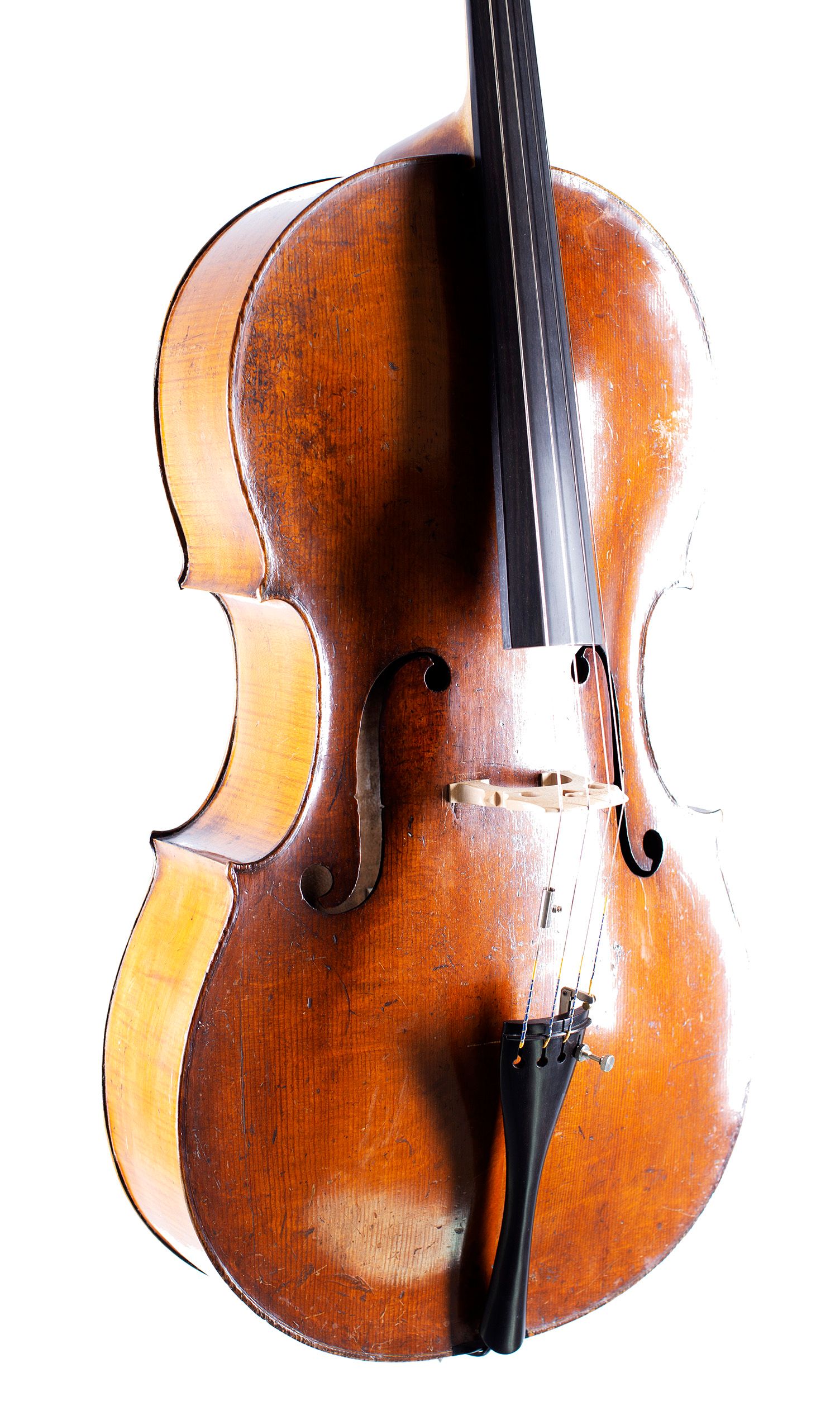 Cello by Charles and Samuel Thompson, London, circa 1770 — angled view, 30°