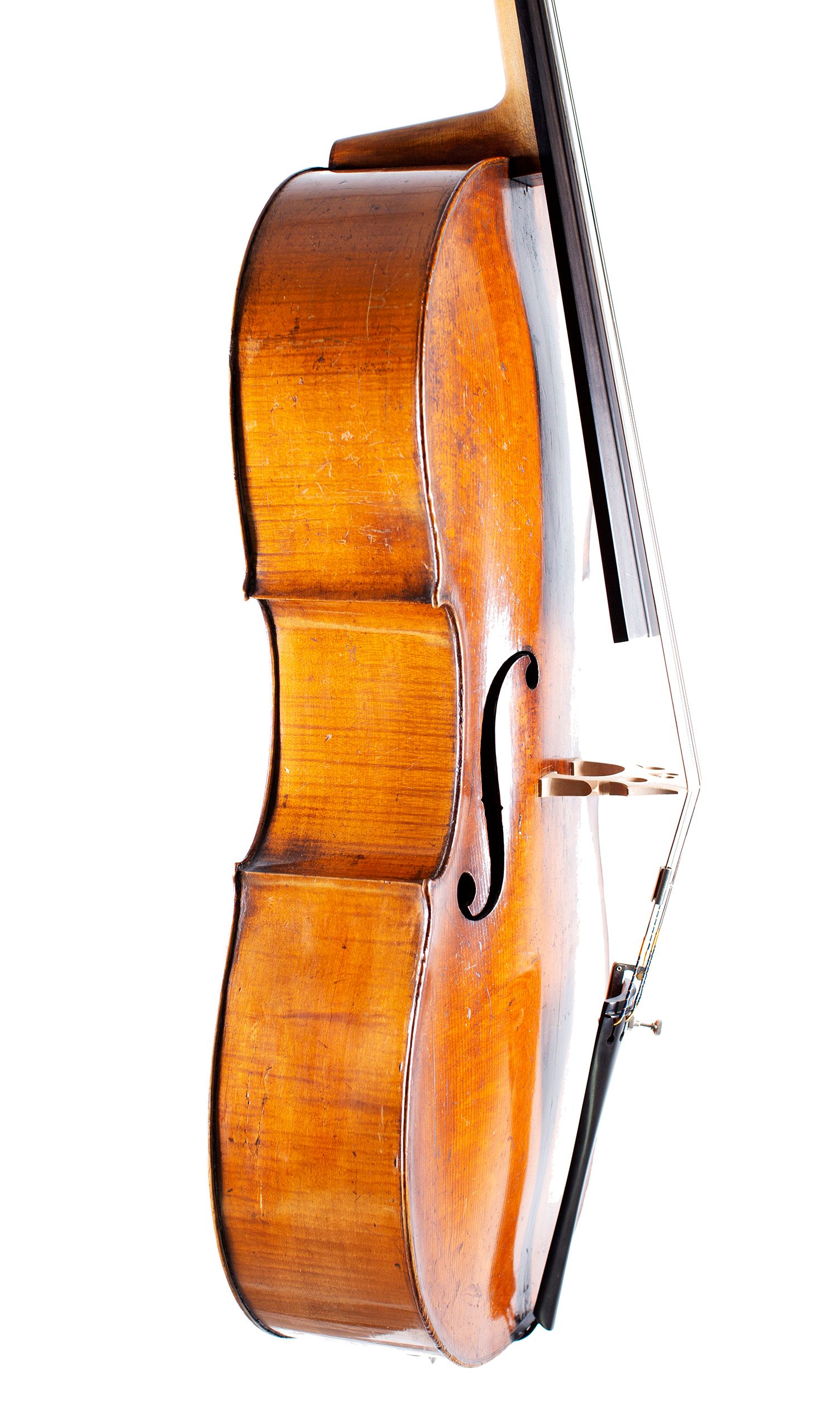 Cello by Charles and Samuel Thompson, London, circa 1770 — angled view, 70°