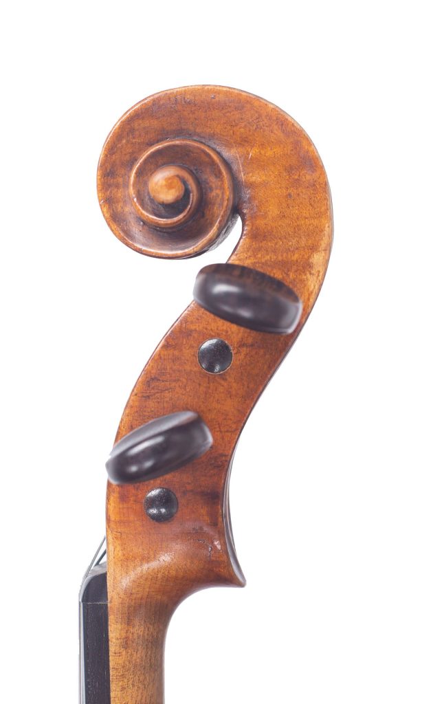 Violin by Etienne Perrin, Mirecourt, circa 1830 — scroll