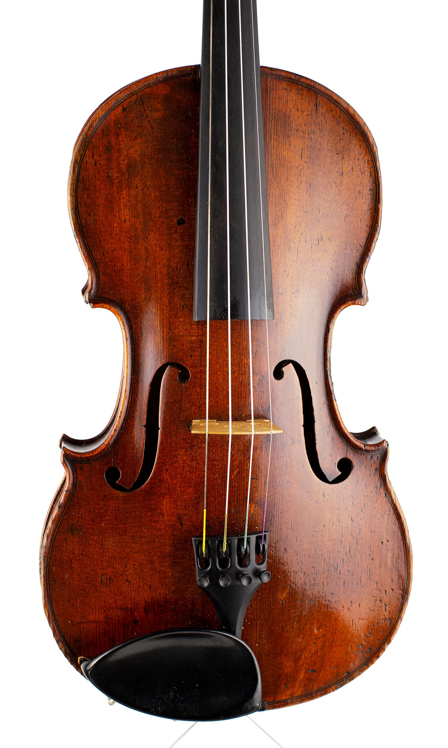 Violin by Etienne Perrin, Mirecourt, circa 1830 — angled view, 10°