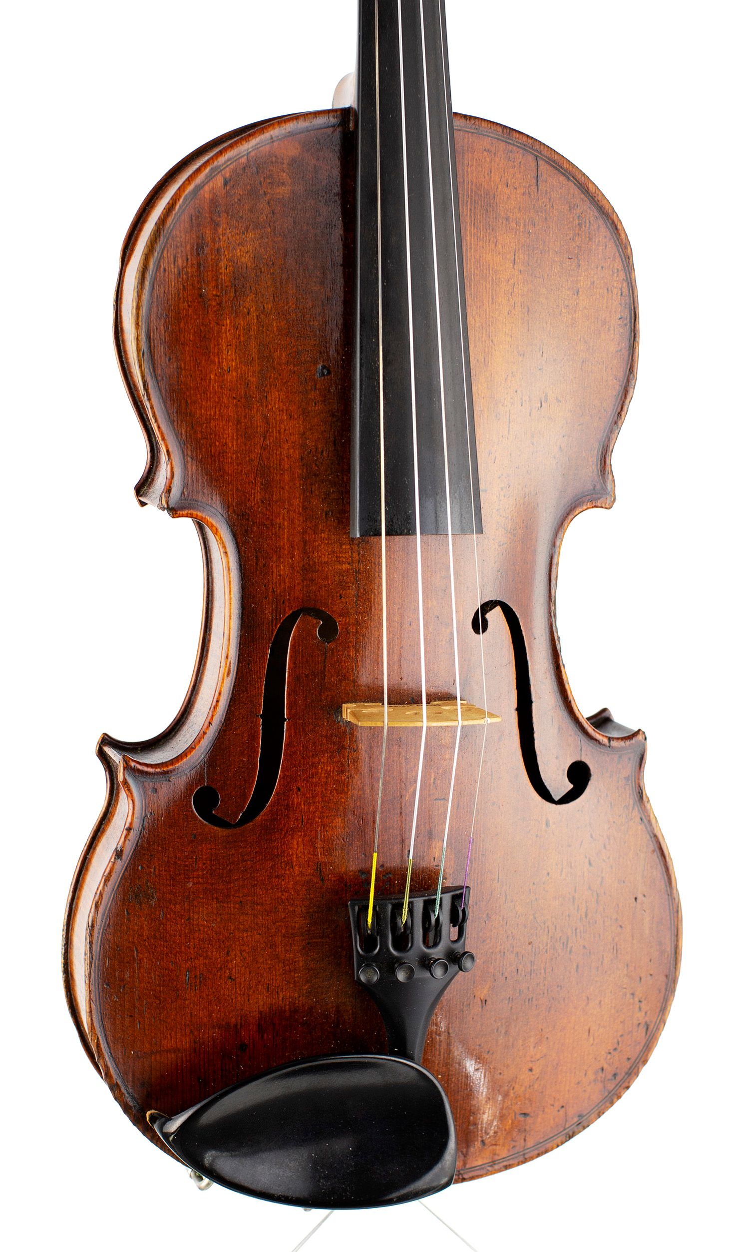 Violin by Etienne Perrin, Mirecourt, circa 1830 — angled view, 20°