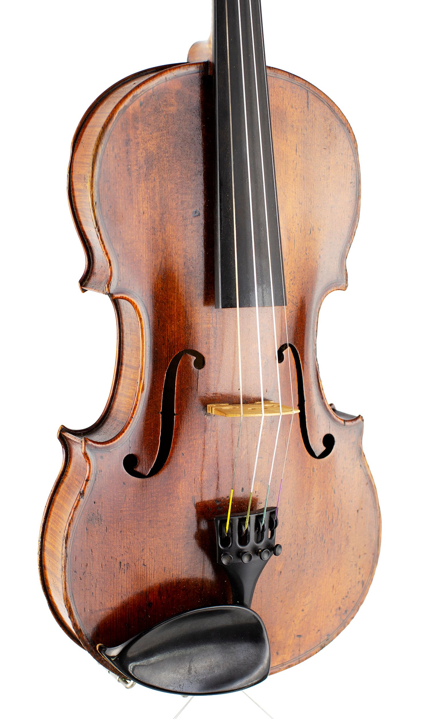 Violin by Etienne Perrin, Mirecourt, circa 1830 — angled view, 30°