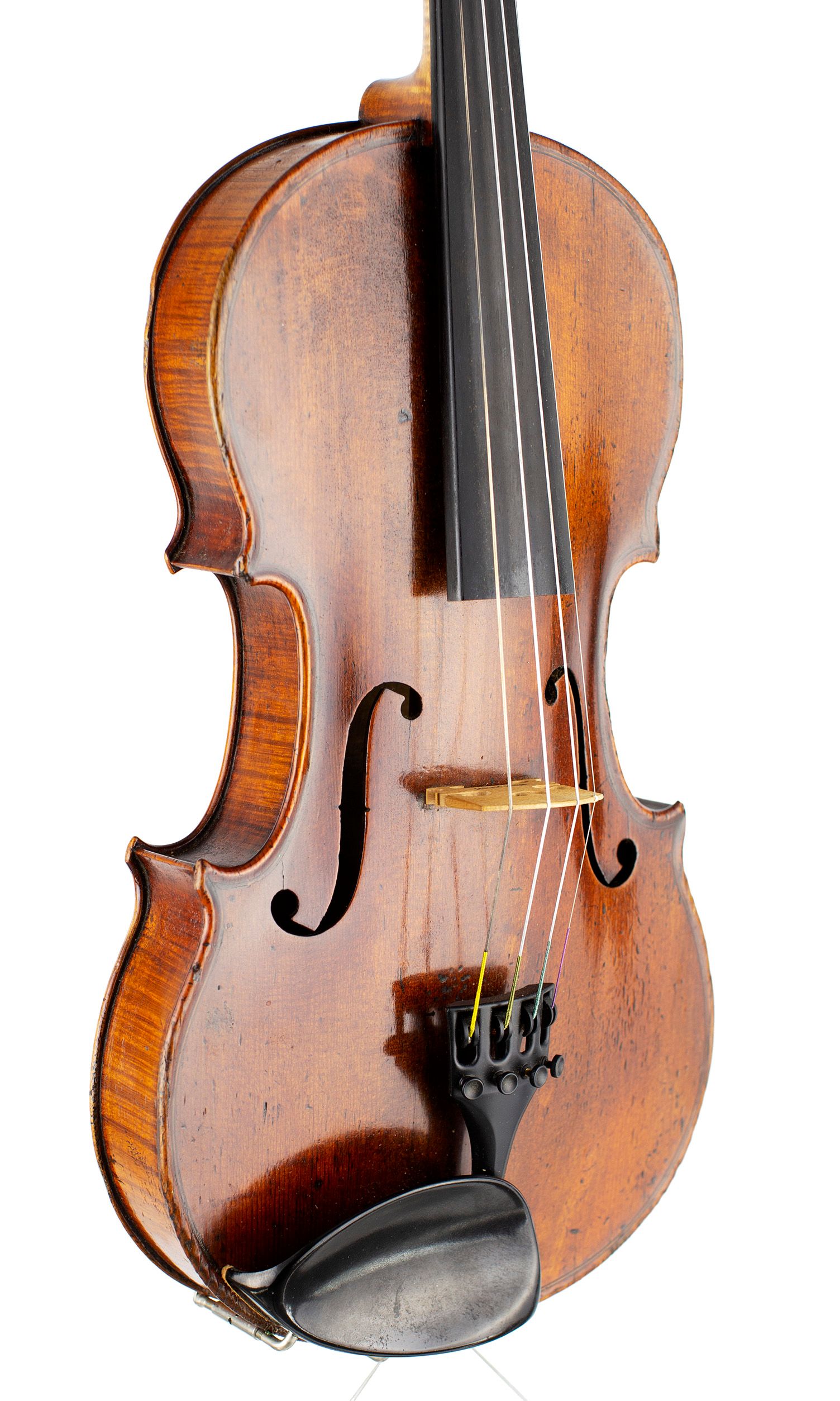 Violin by Etienne Perrin, Mirecourt, circa 1830 — angled view, 40°