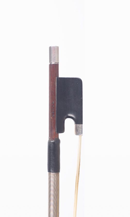A silver-mounted cello bow by W. E. Hill & Sons, London — frog detail