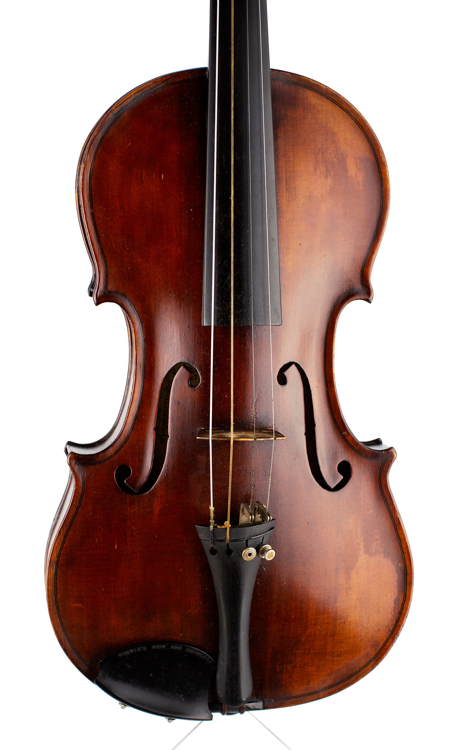A violin by Ernest J. Saunders, London, 1920 — angled view, 10°