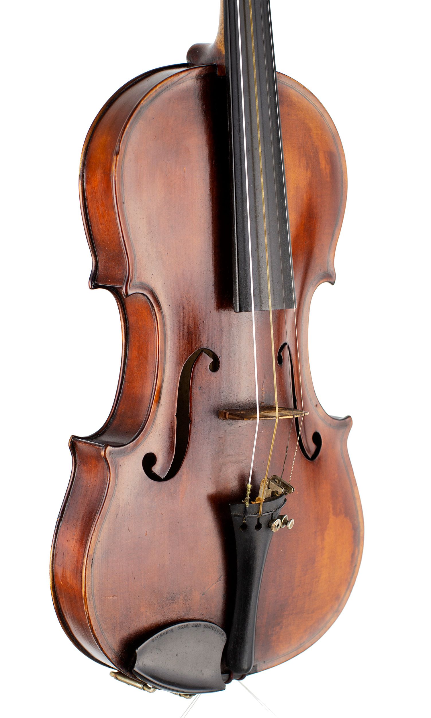A violin by Ernest J. Saunders, London, 1920 — angled view, 40°