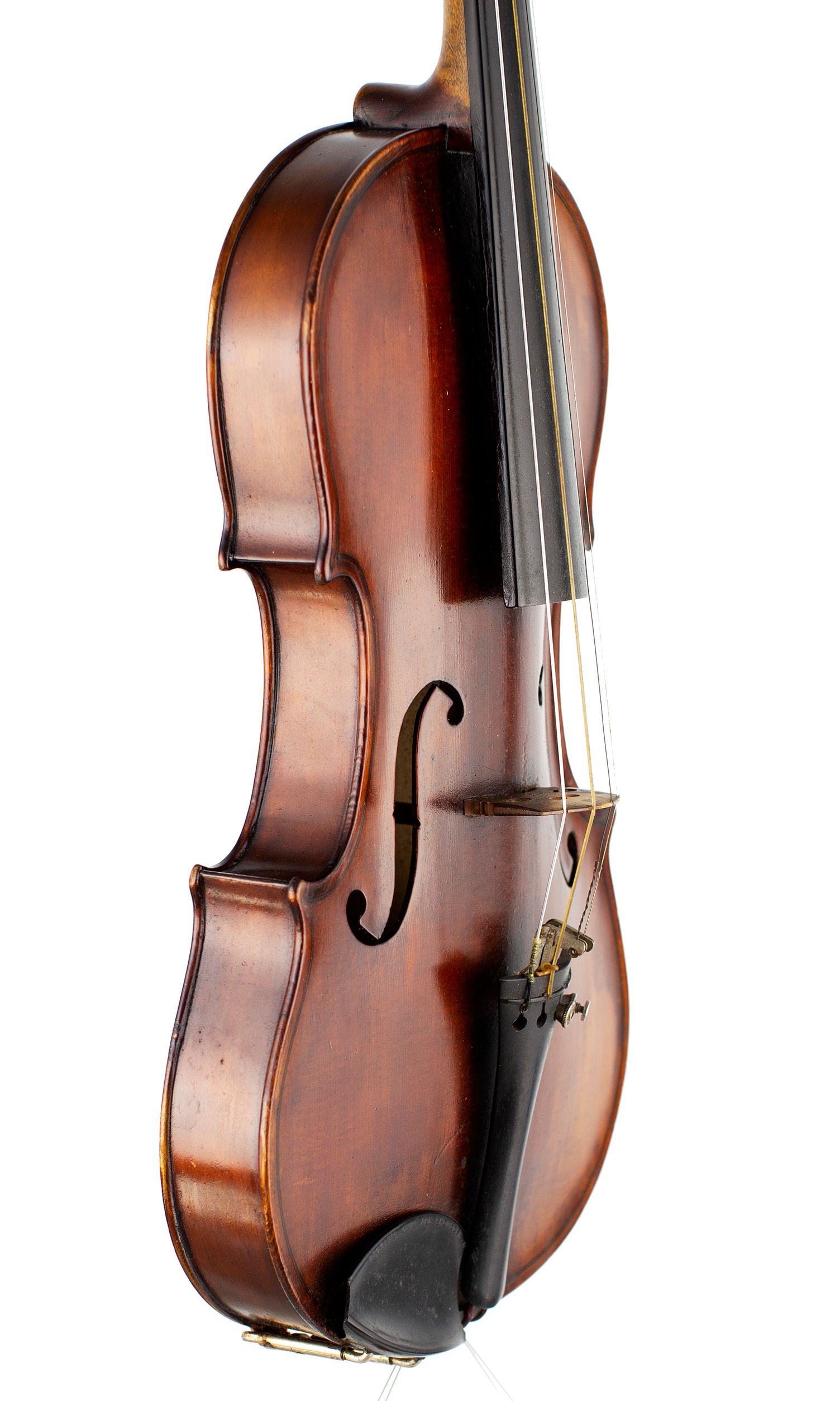 A violin by Ernest J. Saunders, London, 1920 — angled view, 60°