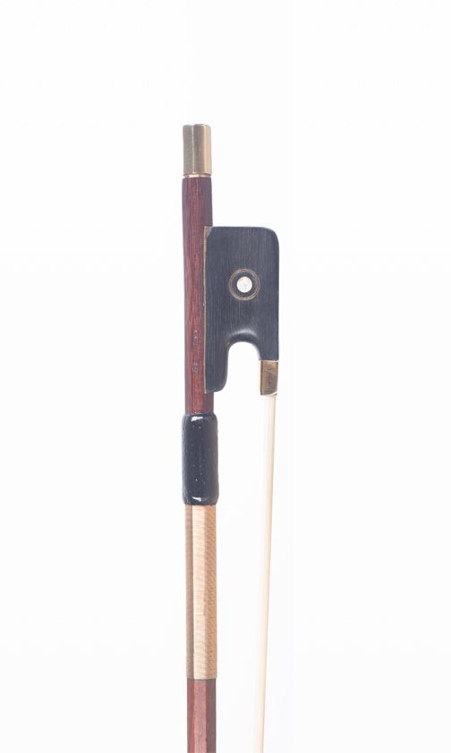 A gold-mounted viola bow by Louis Morizot (freres), Mirecourt — frog detail