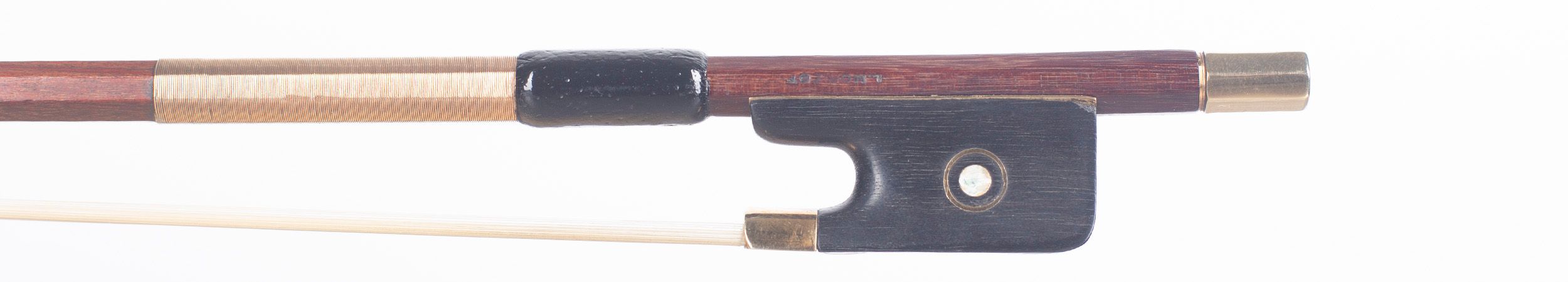 A gold-mounted viola bow by Louis Morizot (freres), Mirecourt — frog