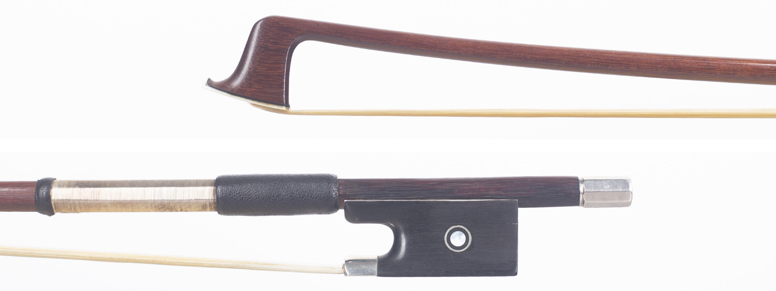 A silver-mounted violin bow by Eugène Sartory, Paris — head and frog