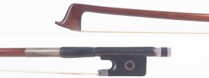 A silver-mounted viola bow by Garner Wilson, Suffolk — head and frog