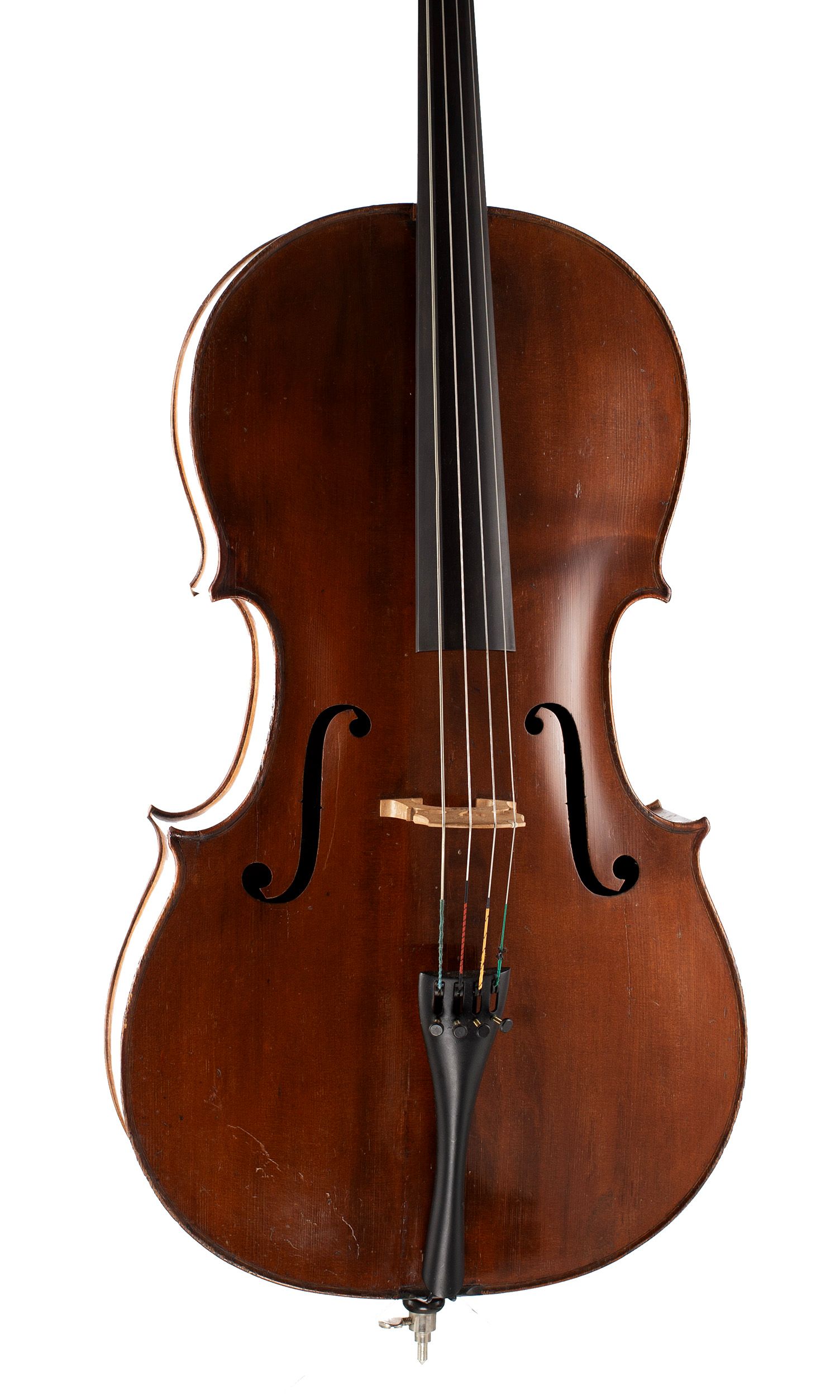 Cello by Plumerel, Mirecourt, circa 1850 — angled view, 10°