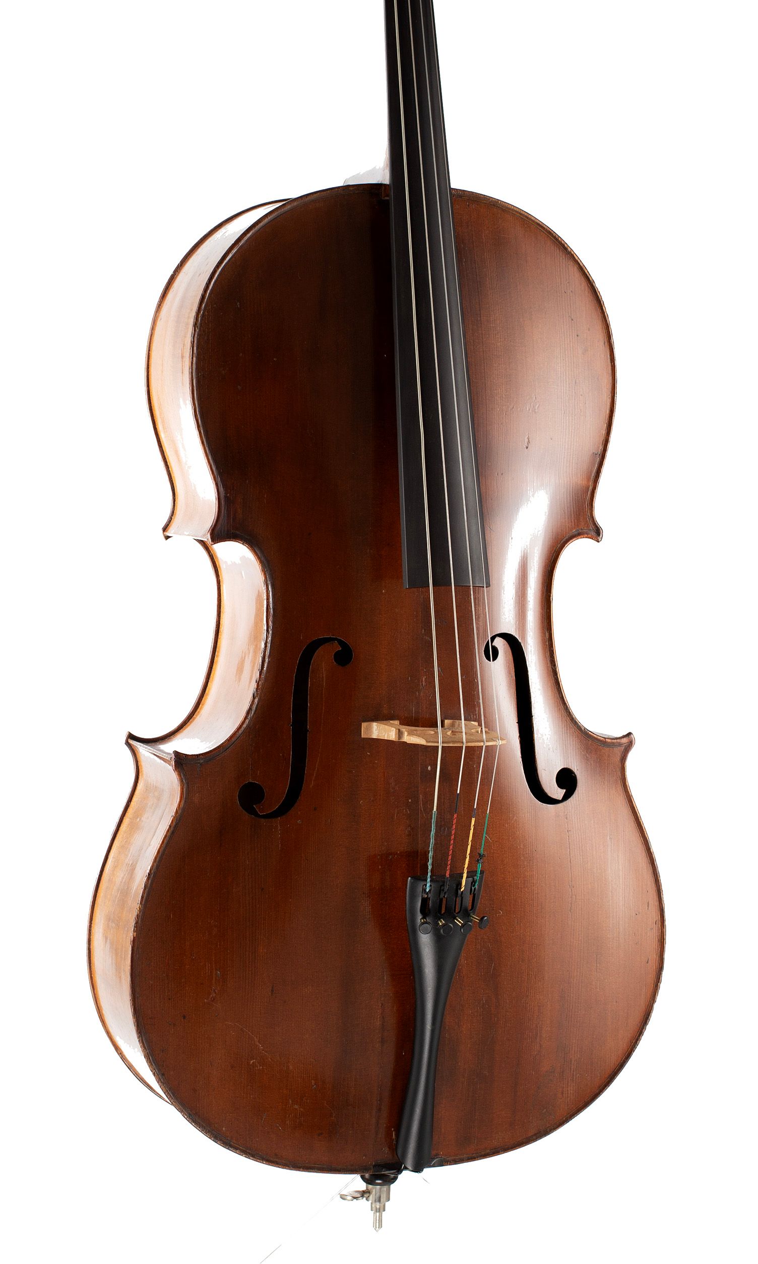 Cello by Plumerel, Mirecourt, circa 1850 — angled view, 20°