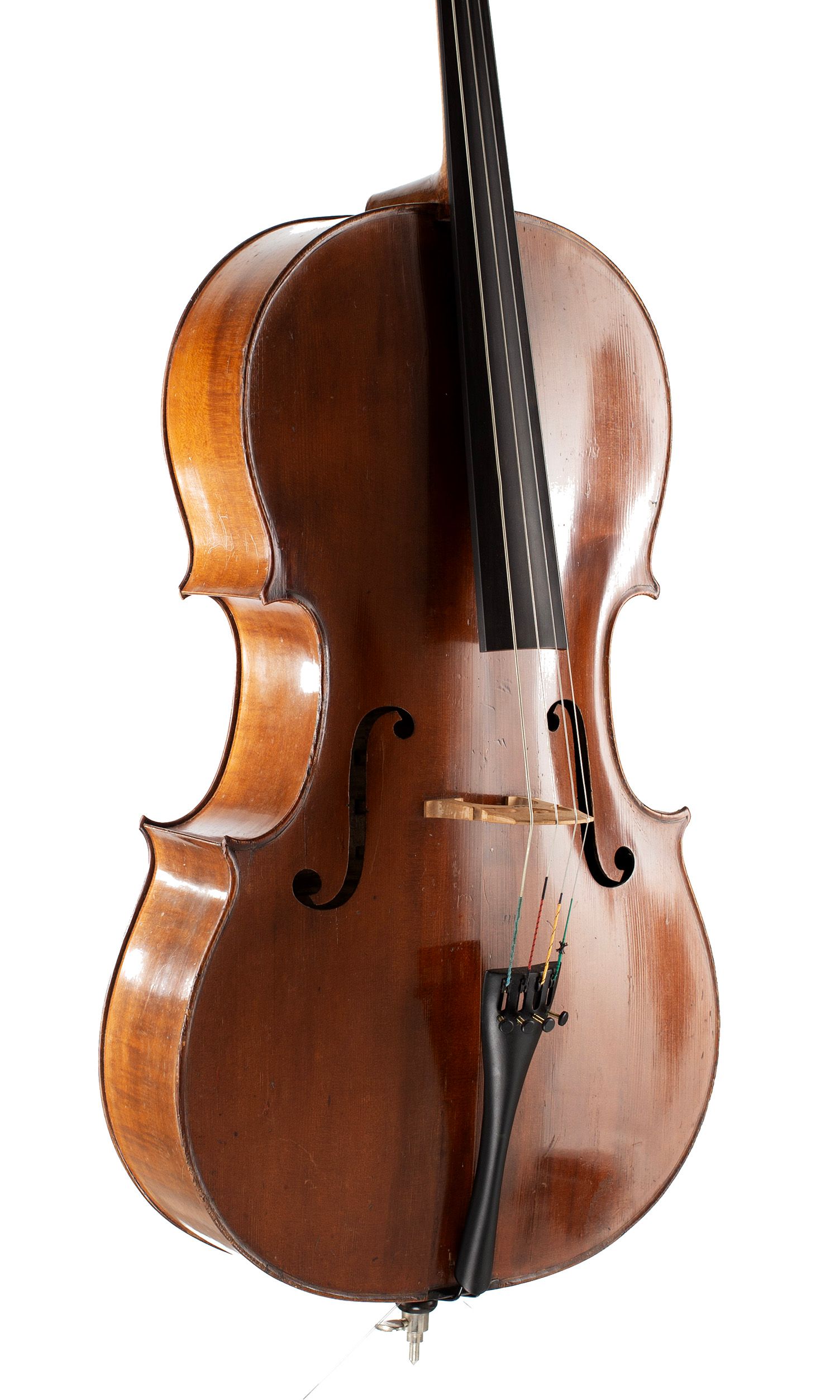 Cello by Plumerel, Mirecourt, circa 1850 — angled view, 30°