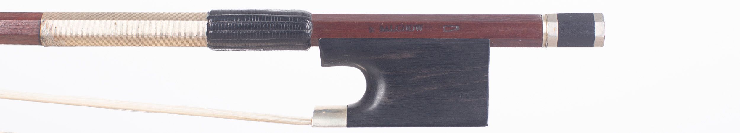 A nickel-mounted cello bow by Stephen Salchow, Oberlin — frog
