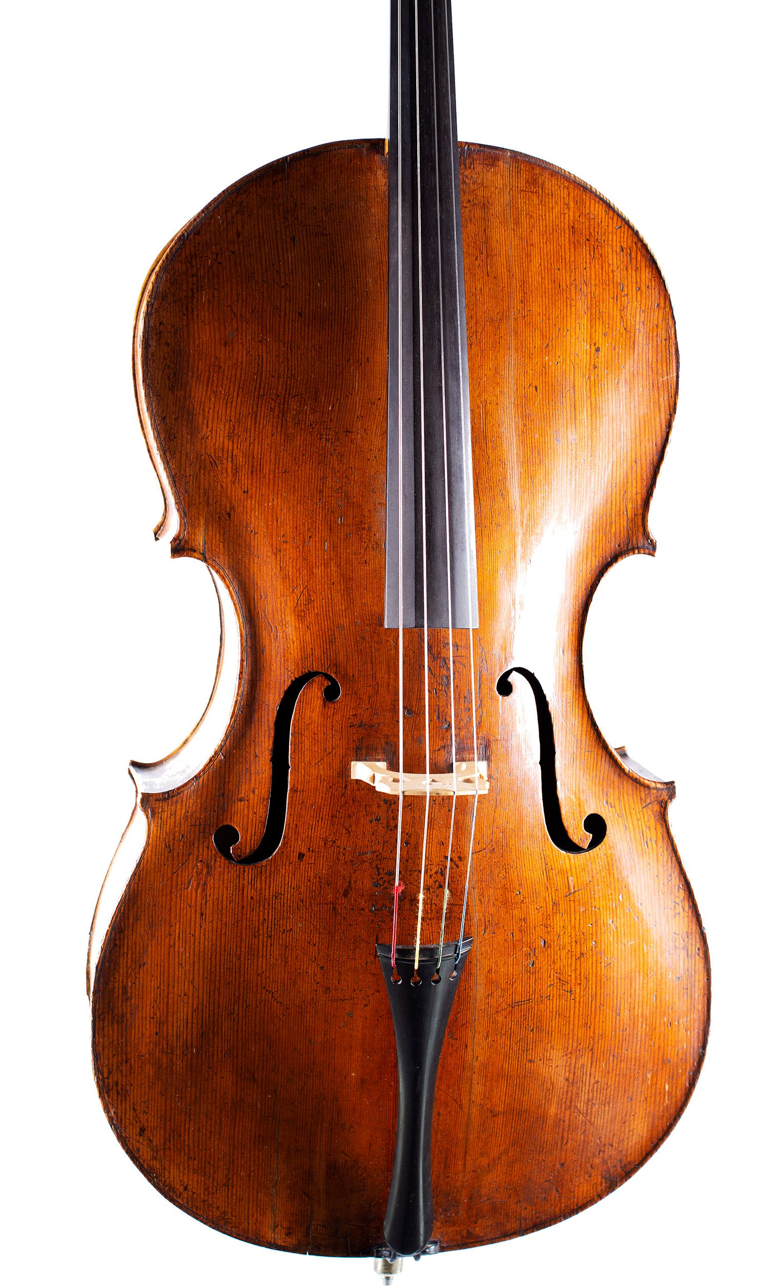 Cello by William Taylor, London, circa 1800 — angled view, 10°