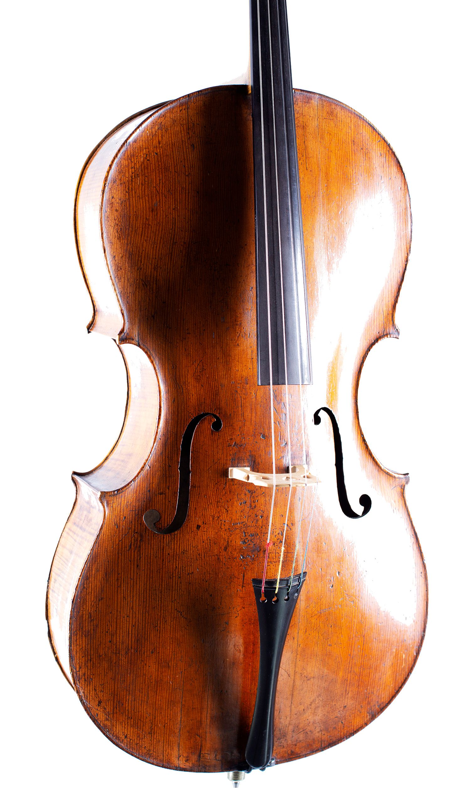 Cello by William Taylor, London, circa 1800 — angled view, 20°