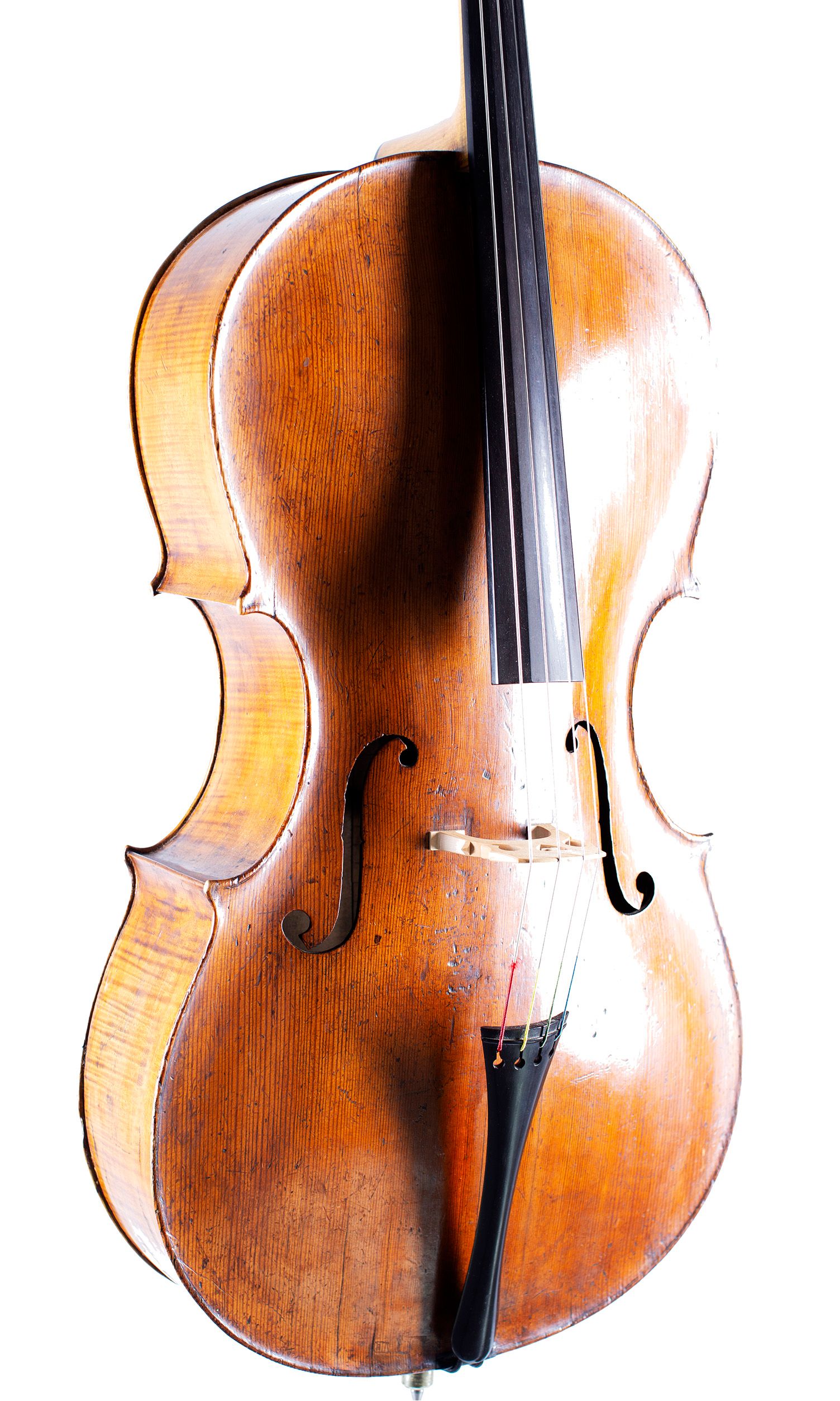 Cello by William Taylor, London, circa 1800 — angled view, 30°