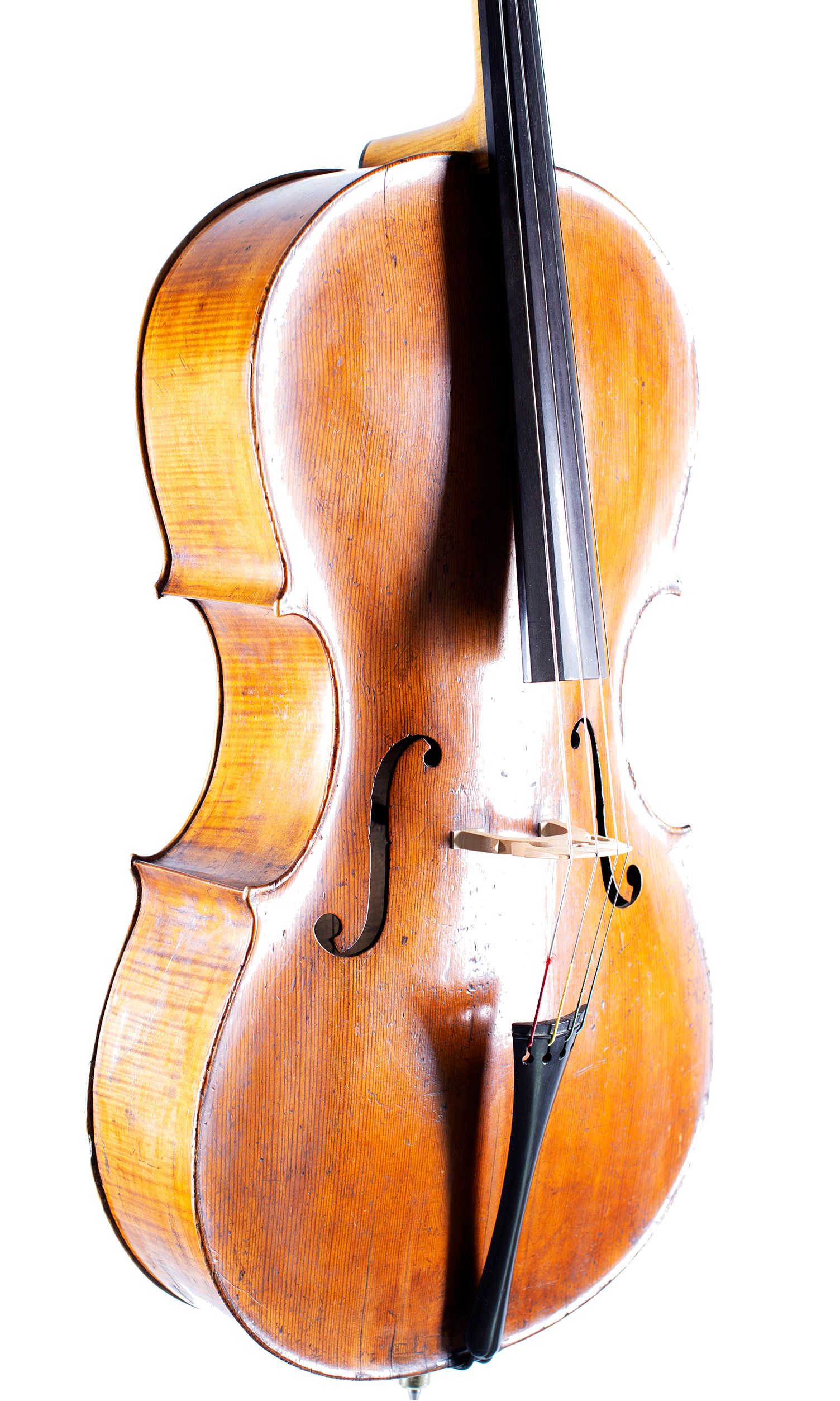 Cello by William Taylor, London, circa 1800 — angled view, 40°