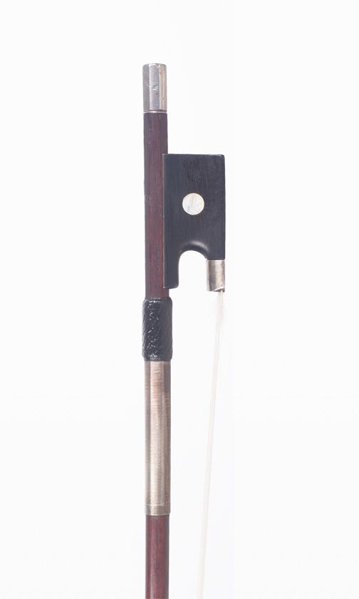 A silver-mounted violin bow by James Tubbs, London — frog detail