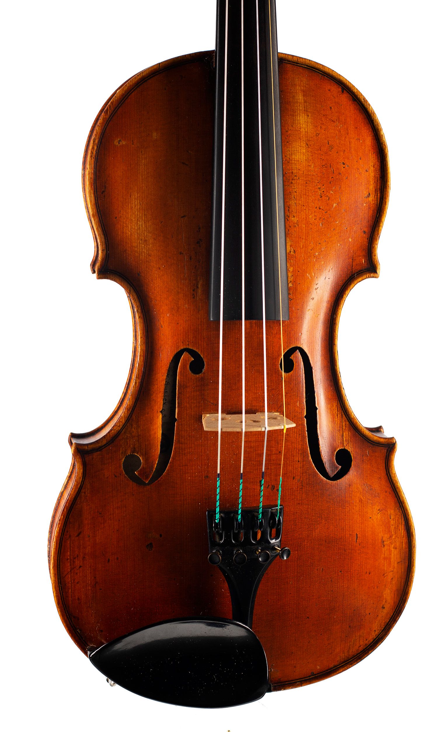 Violin by Heinrich Lang, Nürnberg, 1928 — angled view, 10°