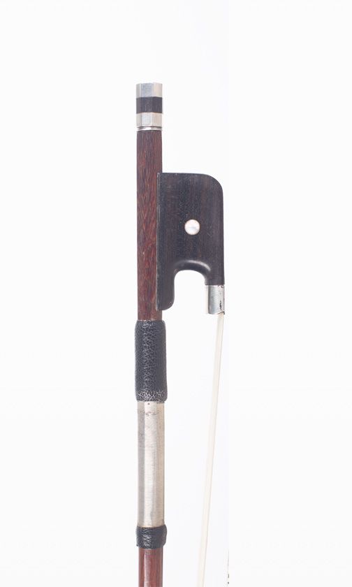 A silver-mounted cello bow by Auguste Lenoble, Paris — frog detail