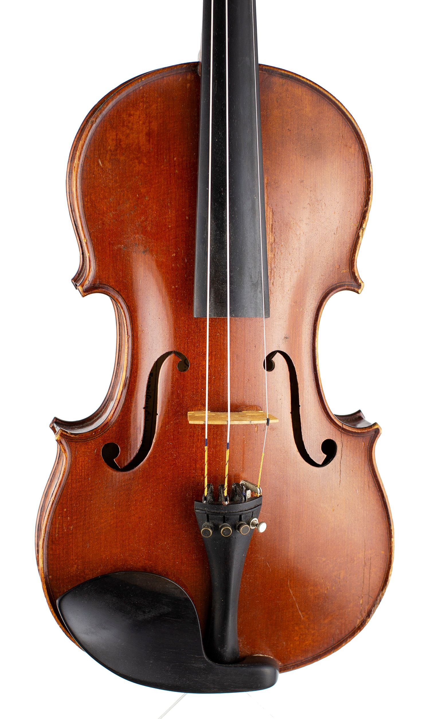 Violin, Workshop of Paul Alexandre Mangenot, Mirecourt, circa 1920 — angled view, 10°